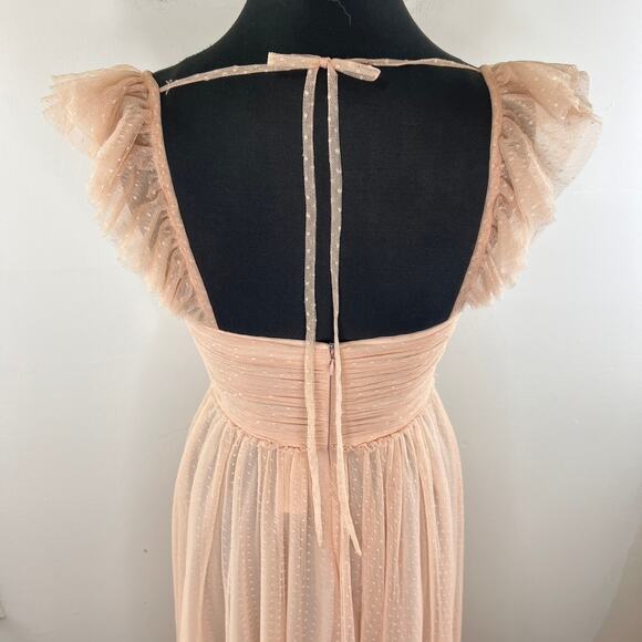 JILL Stuart Pink Sleeveless Ruffle Shoulder Polka-Dot Tulle Maxi Dress 4 6 NEW - Picture 3 of 15